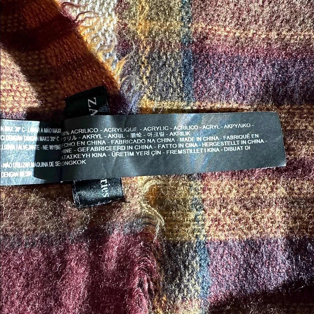 Zara Plaid Scarf Shawl Wraps in Burgundy and Orange Square 53” by 53”